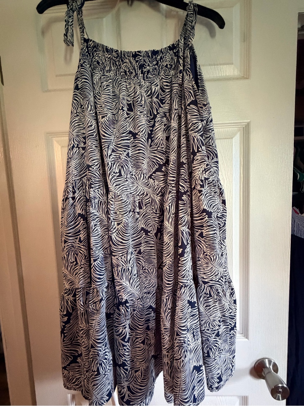 Very J Navy and White Tropical Leaf A-Line Dress